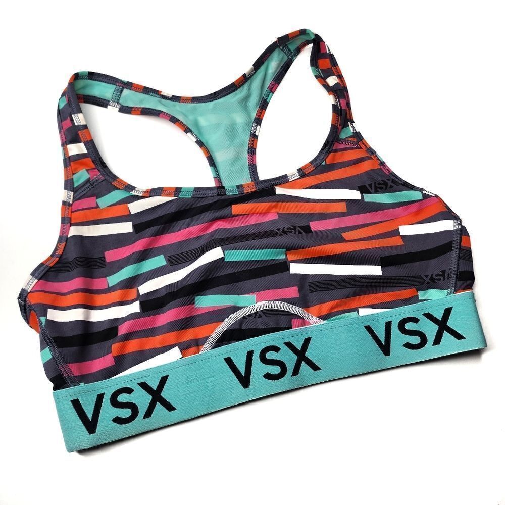 Victoria Sport VSX Womens Racerback Sports Bra Multi Color Striped Size Large